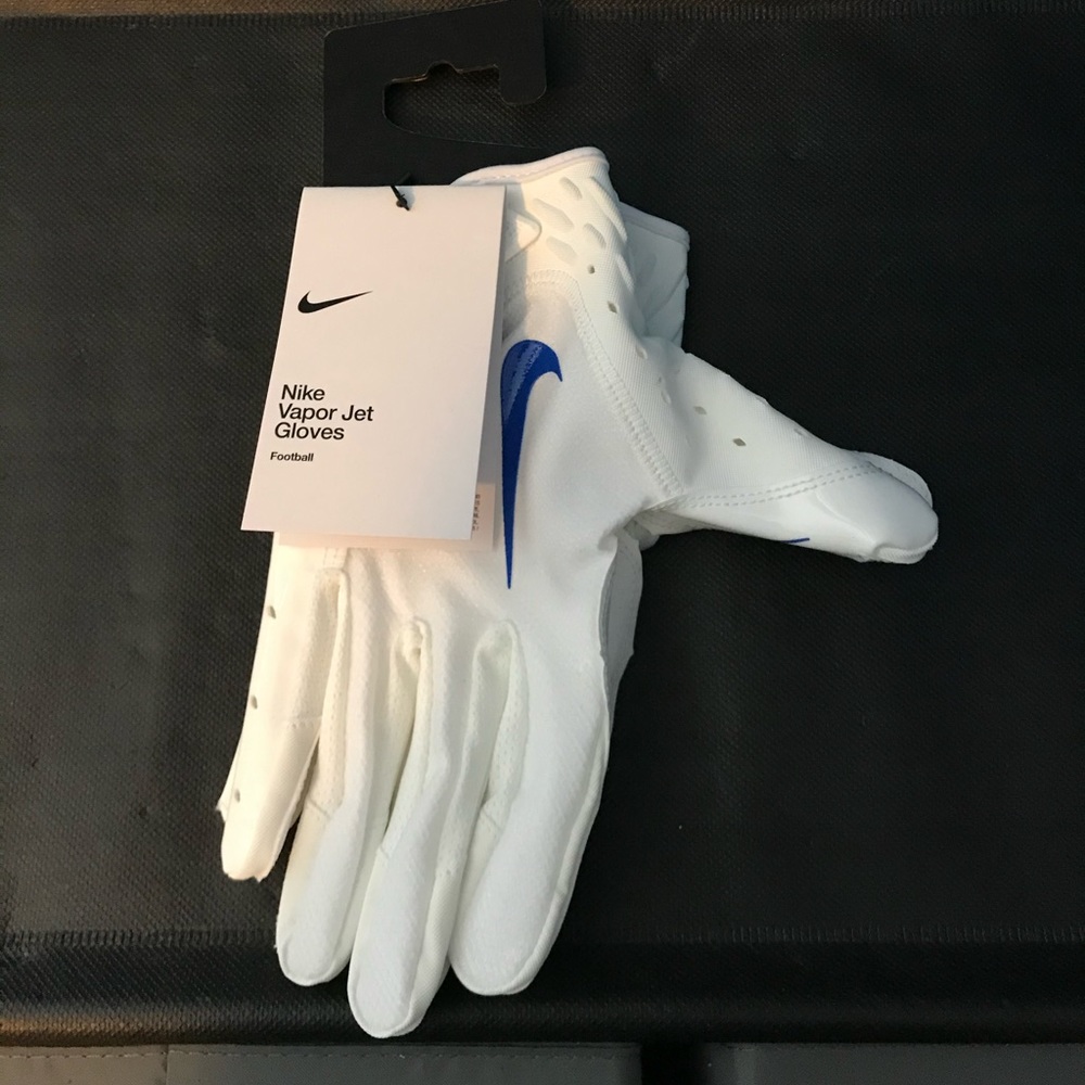 New Nike Vapor Jet Youth Football Gloves Unisex Size M White Royal Blue